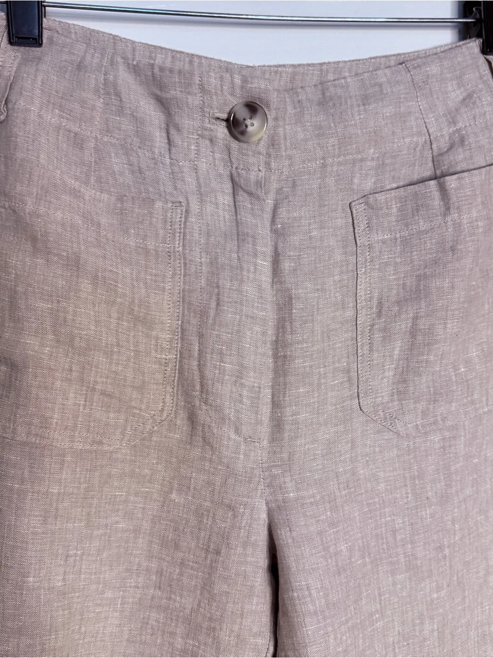 Quince 100% Linen Oatmeal Relaxed Trousers Patch Pockets Sz 6